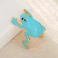 Macro view of blue enamel frog ring with gold accents and detailed craftsmanship - Frog Shape / Sky Blue (ZJ14853)