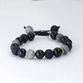 Herenarmband van lavasteen met marmeren kralen en verstelbaar zwart koord - Verstelbare Trekkoord Gemengde Kleur Steen Stijl(ZJ8934)
