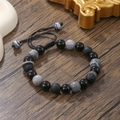 Pulsera ajustable de obsidiana y piedra volcánica para hombre con cordón trenzado - Estilo Piedra de Lava Color Mixto Tejido a Mano(ZJ10634)