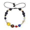 Pulsera del sistema solar de piedra volcánica con estrellas doradas y cordón ajustable - Estilo Galaxia Colgante Estrella Cuerda Tejida(ZJ12493)