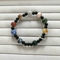 Pulsera de cuentas Ocho Planetas del Sistema Solar con obsidiana y colgante plateado - Pulsera Tema Planeta Negro Brillante(ZJ13103)