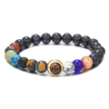 Pulsera de cuentas del sistema solar con ojo de tigre, piedra de lava y detalle Saturno - Estilo Galaxia Patchwork Multi Material(ZJ7774)