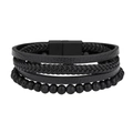 Pulsera multicapa de cuero trenzado negro para hombre con cuentas naturales y cierre magnético - Estilo Negro Mate de Triple Capa (ZJ14832)