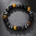 Pulsera retro para hombre con ojo de tigre, ónice negro y cuentas de lava volcánica - Estilo Ojo de Tigre Onyx Espaciador Metal(ZJ12757)
