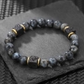 Pulsera para hombre con piedras de labradorita oscura y cuentas cuadradas de lava negra - Estilo Labradorita Piedra de Lava Espaciador Dorado(ZJ13964)
