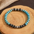 Pulsera vintage para hombre con turquesa africana, piedras negras y cuentas de metal - Cilindro Turquesa Veta de Madera Negra Espaciadores Plateados Estilo (ZJ14942)