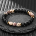 Pulsera de hombre de piedra de lava mate con cuentas de mármol y toques dorados - Estilo Estampado Mármol Negro Mate Espaciador Dorado(ZJ13968)