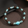 Boheems herenarmband met turquoise stenen, houten kralen en metalen accenten - Turkoois Hout Zilver Ornament Stijl (ZJ14946)