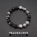 Pulsera para hombre de piedra de lava negra y piedra jaspeada con detalles plateados - Estilo Roca Volcánica Estampado Mármol Espaciador Plateado(ZJ14237)