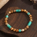 Vintage kralenarmband voor heren met groene faux-turkoois en natuurlijke landschapsjaspis - ZJ14956-Natuursteen Turkoois Metaal Afstandhouder Kralen Armband