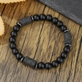 Minimalistische herenarmband met zwarte kralen en cilindrische vulkanische stenen - Cilindrische Lavasteen Mat Zwart (ZJ15735)