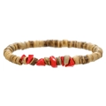 Bohemian herenarmband met bruine kokoskralen en accenten van rode natuursteen - Lichtbruin Rood Grind Kralen Stijl (ZJ12979)