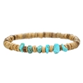 Etnische houten kralenarmband met bruine kokosschijfjes en blauwe turquoise stenen - Bruin Turkoois Grind Kralen Stijl (ZJ12978)