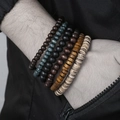 Men's five-layer handmade wooden bead bracelet set in natural brown and teal colors - Multicolor Wood Bead Six-Piece Set (ZJ11930)
