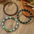 Set di bracciali da uomo in pelle e perline di turchese con pietre naturali fatte a mano - Stile Turchese in Pelle a Tre Strati (ZJ15043)