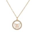 Collier doré avec un pendentif rond en strass et un papillon blanc en acrylique - Blanc