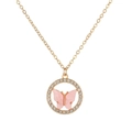 Collier doré élégant avec pendentif papillon rose et halo de diamants étincelants - Rose