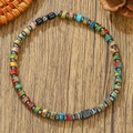 Mens natural semi-precious bead bracelet featuring colorful jasper and black magnetic beads - Multicolor Imperial Stone with Volcanic Stone Style (ZJ15124)