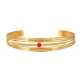Gold multi-layer wire cuff necklace featuring a central red gemstone and boho details - Gold Style with Red Main Stone (ZJ8621)