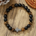Bracelet en perles œil de tigre et pierre de lave avec pendentif croix en métal - Style Pendentif Croix Œil de Tigre Et Roche Volcanique (ZJ15111)