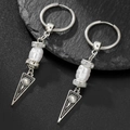 Hip hop punk triangle drop earrings with white pearl and volcanic stone on black rock - White Irregular Pearl Style (ZJ15164)