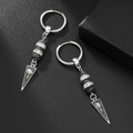 Punk lava rock and pearl triangle earrings in silver stainless steel for men - Black Volcanic Stone Style (ZJ15165)