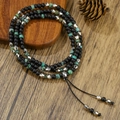 Retro multi-layer wrap bracelet featuring black matte beads and turquoise stones - Turquoise and Black (ZJ15136)