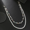 Double-layered hip hop chain with white pearls, crystal balls and colorful gemstones - Double Layer Artificial Pearl Rhinestone Style (ZJ15694)