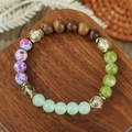 Handgefertigtes Perlenarmband mit Amethyst, grüner Jade und braunen Holzperlen - Kaiserstein Chalcedon Holzperlen Stil (ZJ15741)