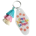 Portachiavi hotel in acrilico con testo 'tiny human tamer' e nappe multicolore - Tiny Human Tamer (1)