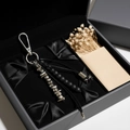 Irregular metal and black stone beaded keychain accessory with luxury gift packaging - Lava Stone Gift Box Style