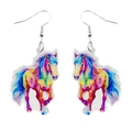 Colorful rainbow horse acrylic drop earrings with artistic running animal design - Rainbow Horse Style