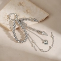 Silver metal keychain featuring mixed chains with stars, hearts, and studs on stone background - Silver Pentagram Spike Style (ZJ15975)