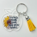 Détail du porte-clés pomme avec tournesol et pompon en cuir jaune pour enseignants - Style Motif Tournesol - Gland Jaune