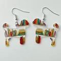 Creative dog-shaped acrylic earrings with colorful bookshelf pattern and silver ear hooks - Dog Style (5218005980457) / Colorful