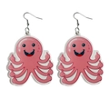 Funny pink acrylic octopus earrings with middle finger gesture and silver hooks - Pink Octopus Style