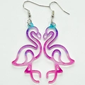 Detailed view of pink flamingo earrings with vibrant gradient resin and metal hooks - Pink Purple Gradient Hollow Flamingo (2)
