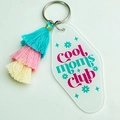 Acrylic cool moms club motel keychain with colorful triple tassel and silver ring - Cool Moms Club Style / Teal Pink Gradient Tassel
