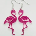 Sparkly pink flamingo drop earrings with glitter finish for women party and cocktail events - Magenta Glitter Flamingo (4)