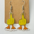 Funny middle finger yellow duck acrylic earrings on display card with silver hooks - Yellow Duck Style