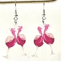 Creative red wine toast acrylic earrings with silver hooks for wine lovers and parties - Clinking Wine Glasses (24010504) / Transparent Red
