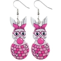 Schattige paashaas acryl oorbellen met discopatroon en roze kauwgom op witte achtergrond - Hart Zonnebril Bellen Blaas Konijntje Stijl (1)