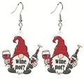 Funny wine gnome acrylic earrings with wine not text and hook design for festivals - Red Hat Gnome (24010504) / Red