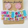 Detail of Easter bunny acrylic earrings with 'Don't Worry Be Hoppy' text on card - Letter Dont Worry Be Hoppy Bunny Style (5)