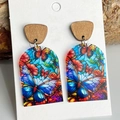 Künstlerische bunte Ohrringe mit Blumenmuster aus Acryl und Holz im Vintage-Stil - Schmetterling Und Blumenstil (4)