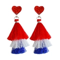 Patriotic red heart and triple layered red white blue fringe tassel dangle earrings - Red White Blue Style 1