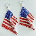 Red white and blue American flag sequin mesh dangle earrings with silver hooks - Wavy Red White Blue Sequin Mesh Style (6 White Flag)