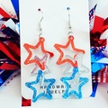 Patriotic red white and blue glitter star dangle earrings for Independence Day holiday - Glitter Triple Star Style (4)