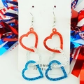 Detail view of red white and blue glitter heart earrings for Independence Day decor - Glitter Triple Heart Style (6)