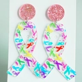 Cancer survivor acrylic ribbon earrings with pink glitter top and colorful print design - Multicolor Ribbon Style (1) / Colorful